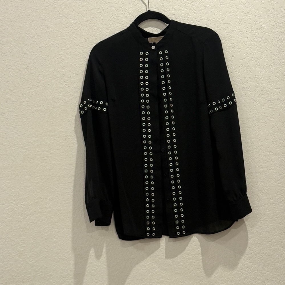 Michael‎ Kors Black Blouse with Silver Eyelet Accents